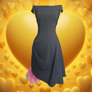 Up Front Black Hot Pink Tulle Slip Sleeveless Off the Shoulder Dress Size 9